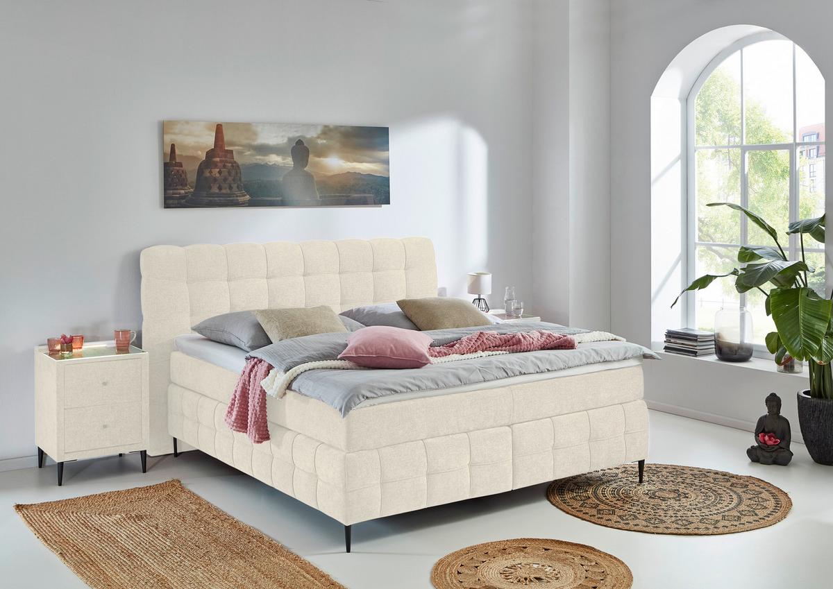 Boxspring- Ágy Scarlett 180/200 Cm - krémszínű, Konventionell, faalapú anyag/textil (180/200cm)