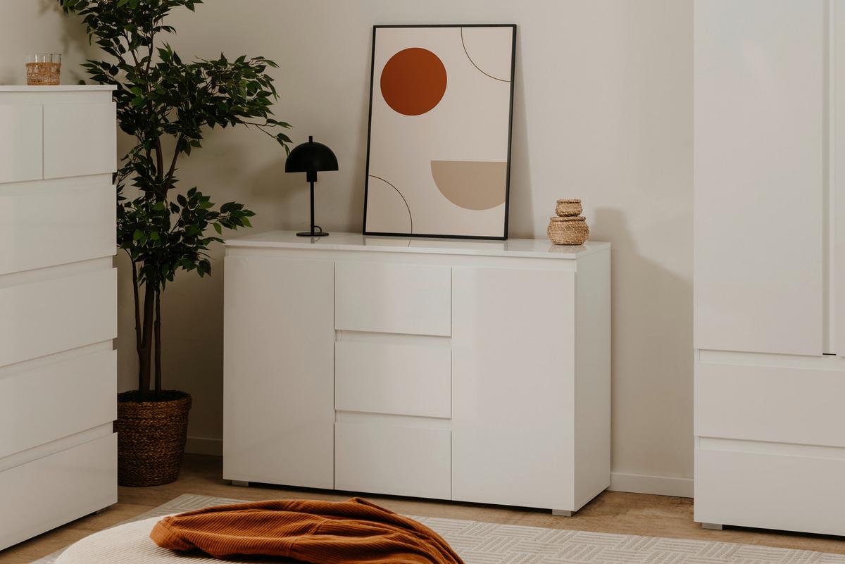 Kommode Capetown Melamin Weiß, B: 120 Cm - Silberfarben, Trend, Holzwerkstoff (120/80,5/40cm)