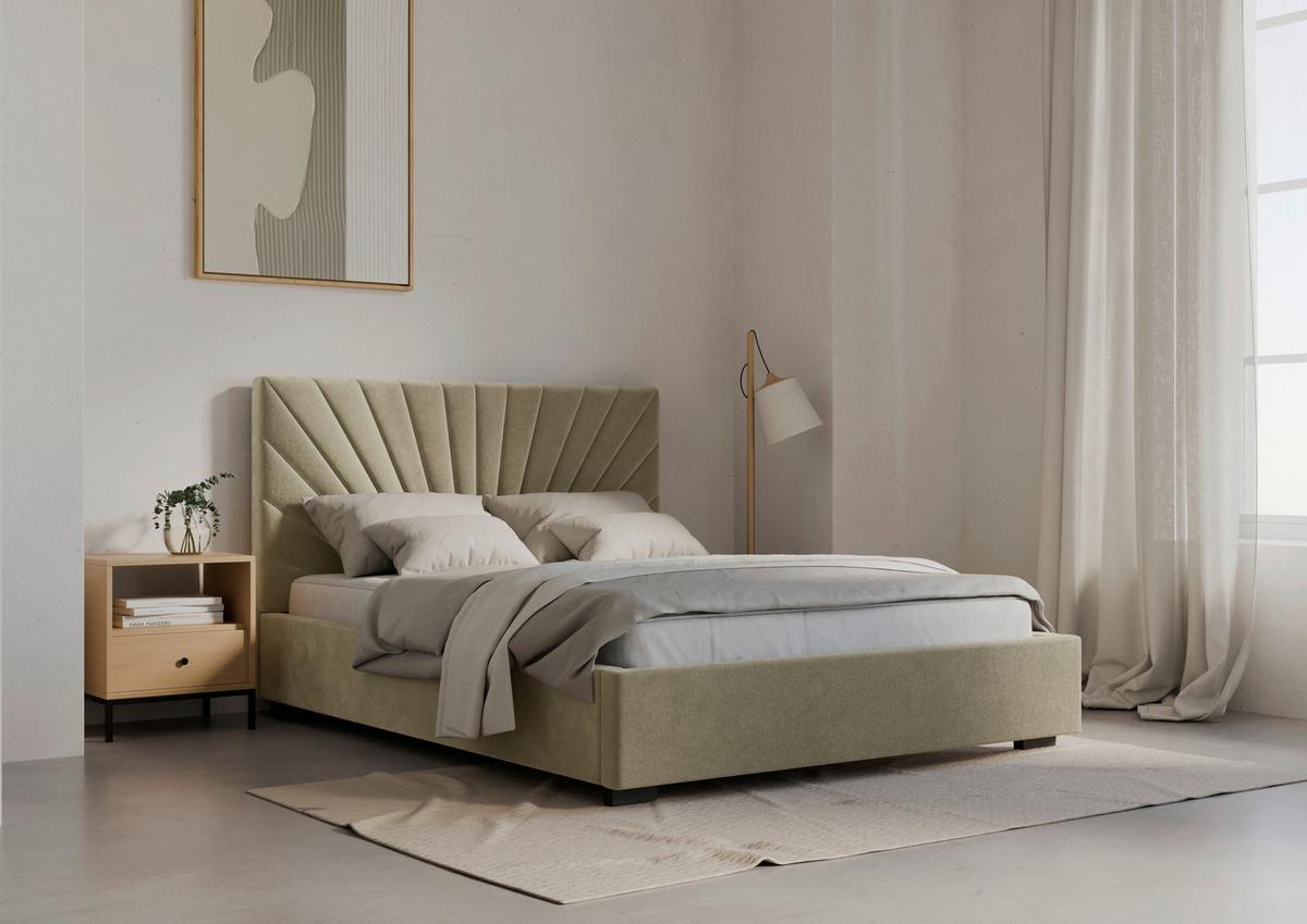 Polsterbett Celaro base creme 140x200 cm - Beige/Kernbuche, KONVENTIONELL, Holz/Textil (140/200cm)