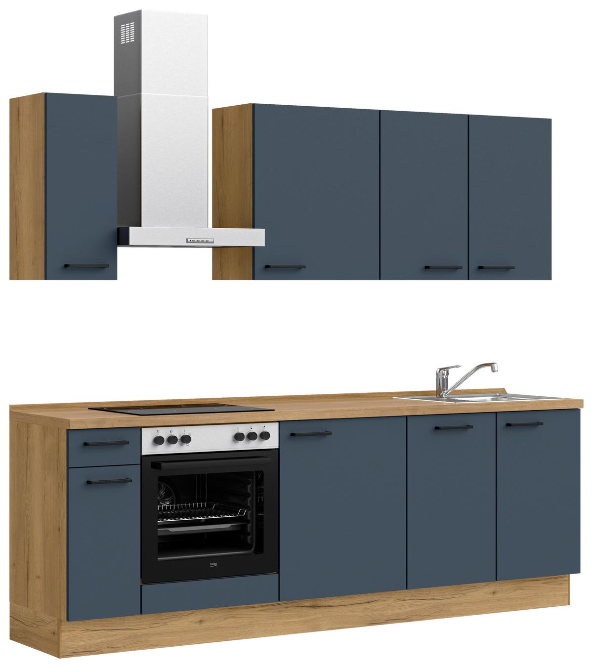 Küchenleerblock Easytouch Low-Line, L9 Links - Blau/Eichefarben, MODERN, Holzwerkstoff (240cm) - Nobilia