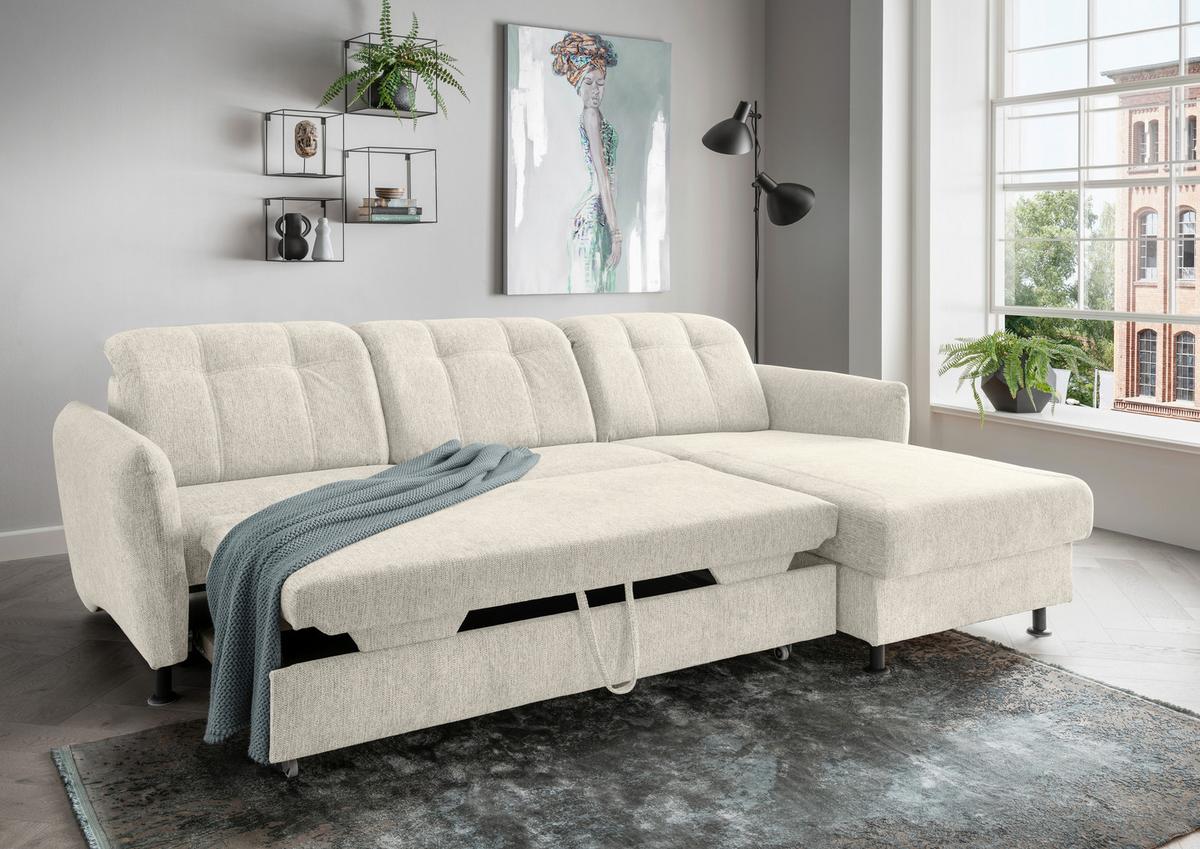 Ecksofa Minori Chenille Beige, S: 267x184 cm - Beige/Schwarz, MODERN, Textil (267/184cm) - Livetastic