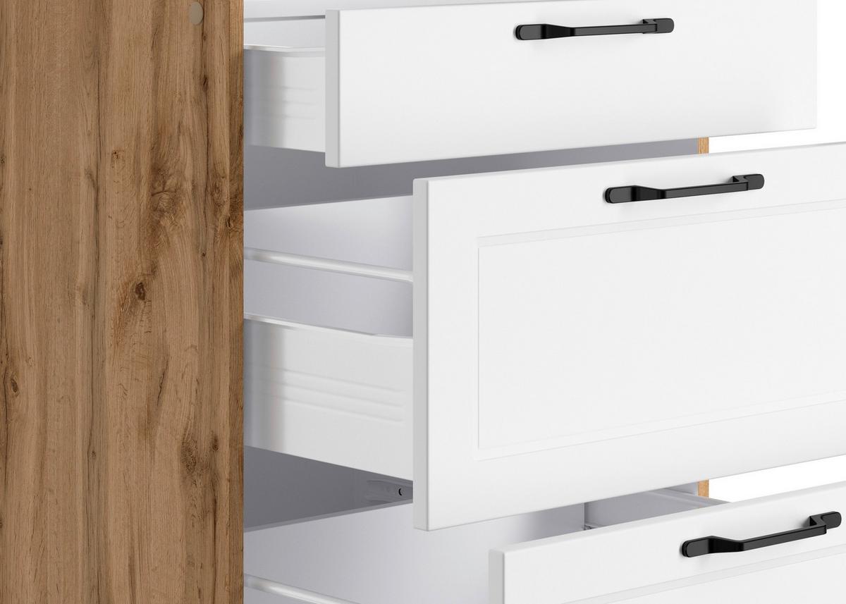 Küchenzeile Meran mit Geräten B: 360cm Weiß/Eiche Dekor - Eiche Wotan/Weiß, LIFESTYLE, Holzwerkstoff (360cm) - Held