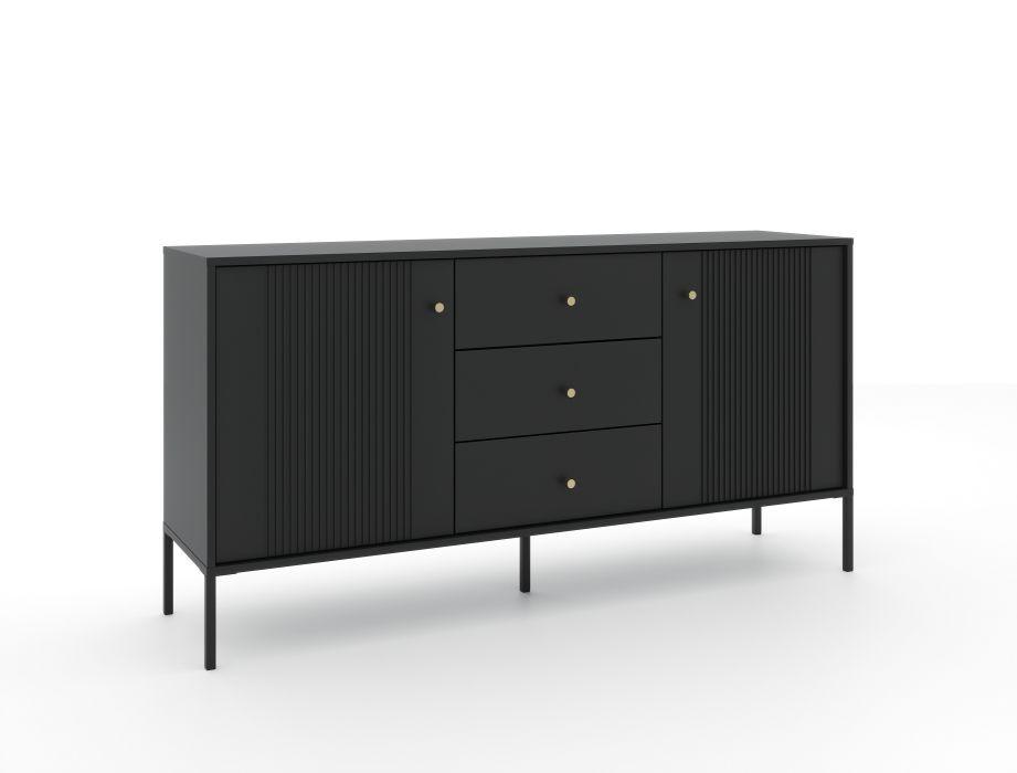 ŠIROKÁ KOMODA ISEO BLACK/BLACK/GOLD - černá/barvy zlata, Design, kov/kompozitní dřevo (154,5/79/39cm) - MID.YOU