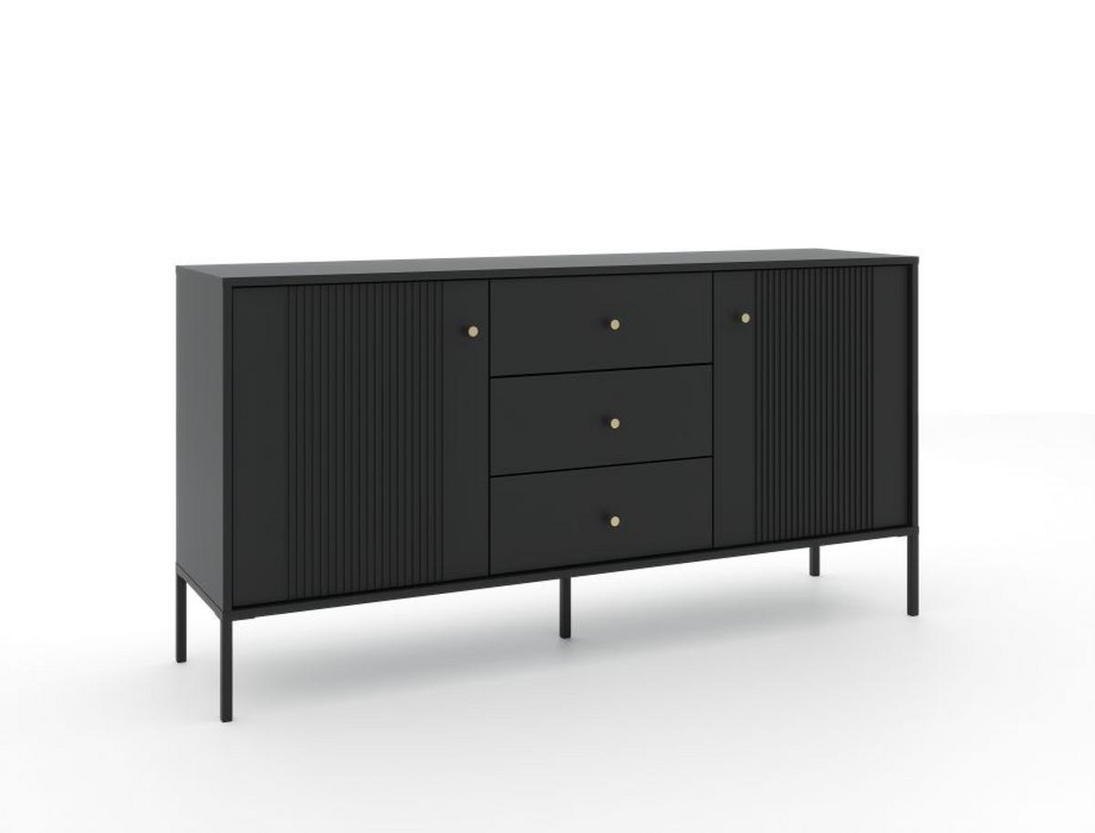 ŠIROKÁ KOMODA ISEO BLACK/BLACK/GOLD - černá/barvy zlata, Design, kov/kompozitní dřevo (154,5/79/39cm) - MID.YOU