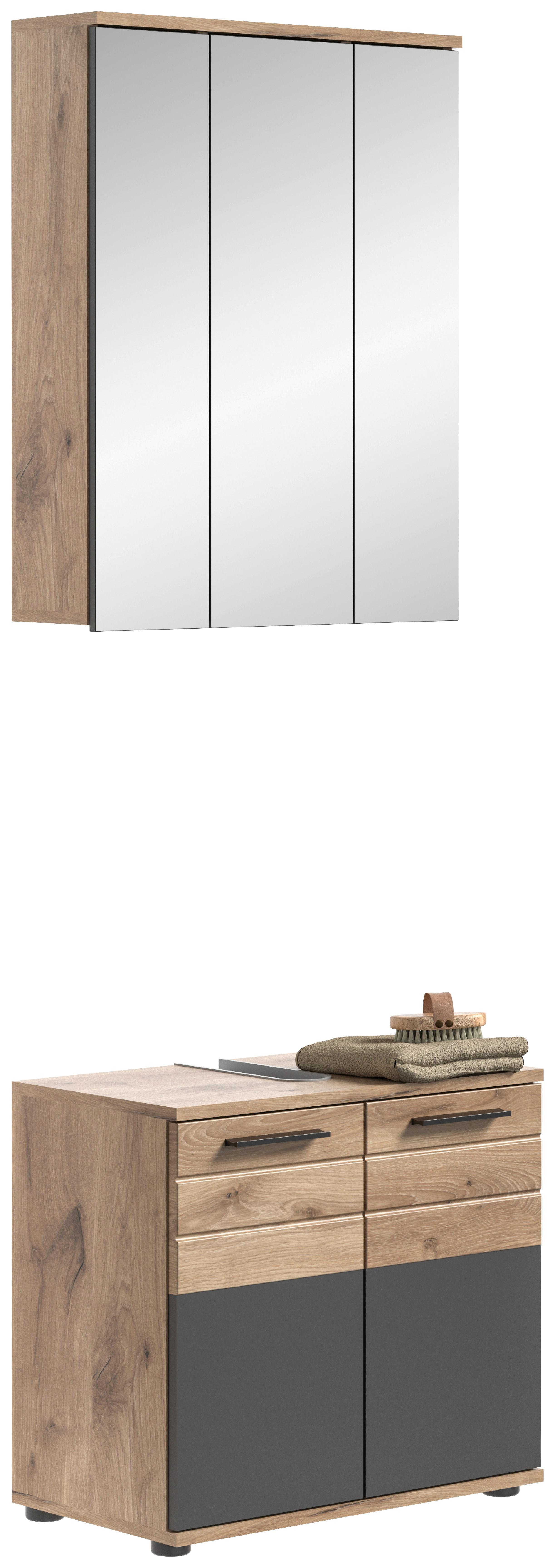Badezimmer Mason Grau Eiche Dekor - Eichefarben/Schwarz, MODERN, Glas/Holzwerkstoff (60cm) - MID.YOU