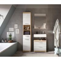 Badezimmer Lambada Eiche Dekor/weiß B: 97 Cm - Weiß Hochglanz/Silberfarben, MODERN, Glas/Holzwerkstoff (97cm) - MID.YOU