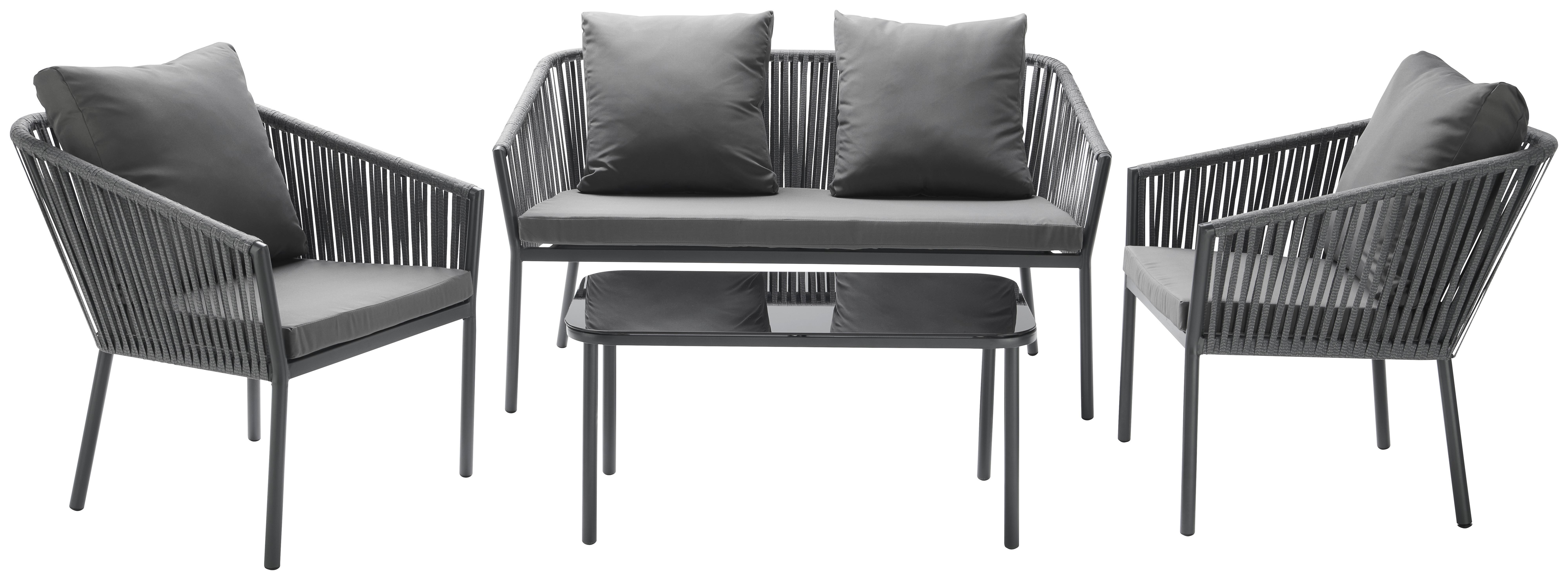 Sedacia Zostava Na Terasu Peru - čierna/sivá, Moderný, kov/textil (69/69/86/75/75/42/64/137/48cm) - Modern Living