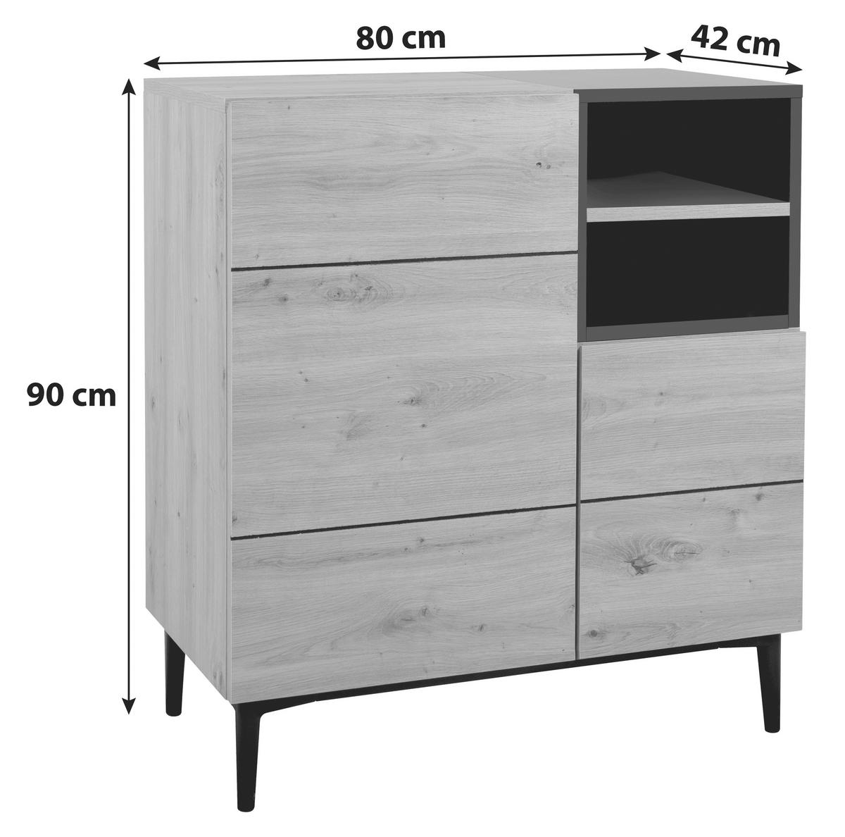 Kommode B 80 Cm Nola, Eiche Dekor/schwarz - Eichefarben/Schwarz, KONVENTIONELL, Holzwerkstoff (80/90/42cm) - MID.YOU