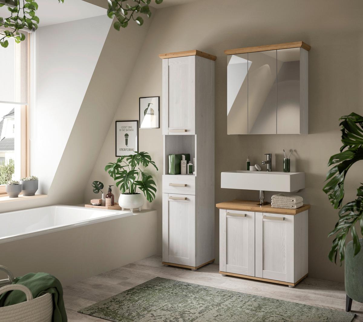 Hochschrank Verona Eiche Dekor /Lärchefarben B: 39cm - Silberfarben/Lärchefarben, Trend, Holzwerkstoff (39/187/34cm) - MID.YOU