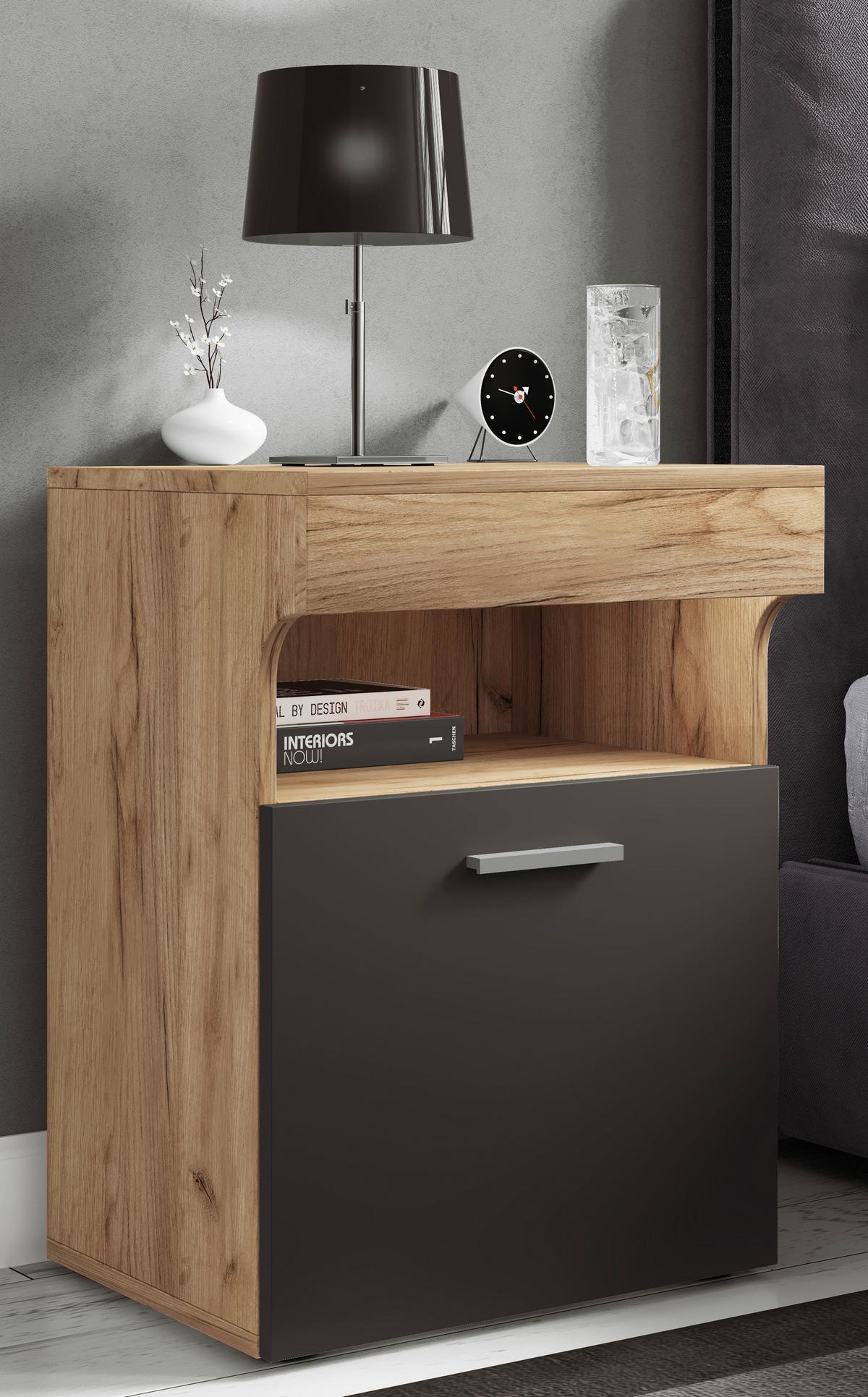 Nachtkästchen Anthrazit Eiche Dekor H: 61 Cm Slepal - Honigeiche/Anthrazit, MODERN, Holzwerkstoff (45/61/39cm) - MID.YOU