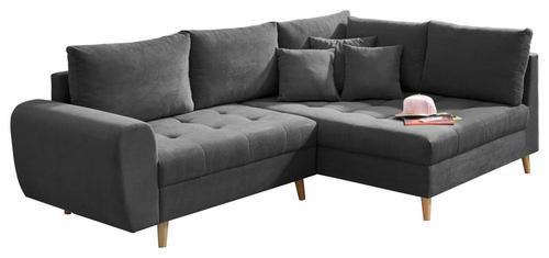 Ecksofa Alice Mit Kissen Anthrazit, Massivholz-Füße