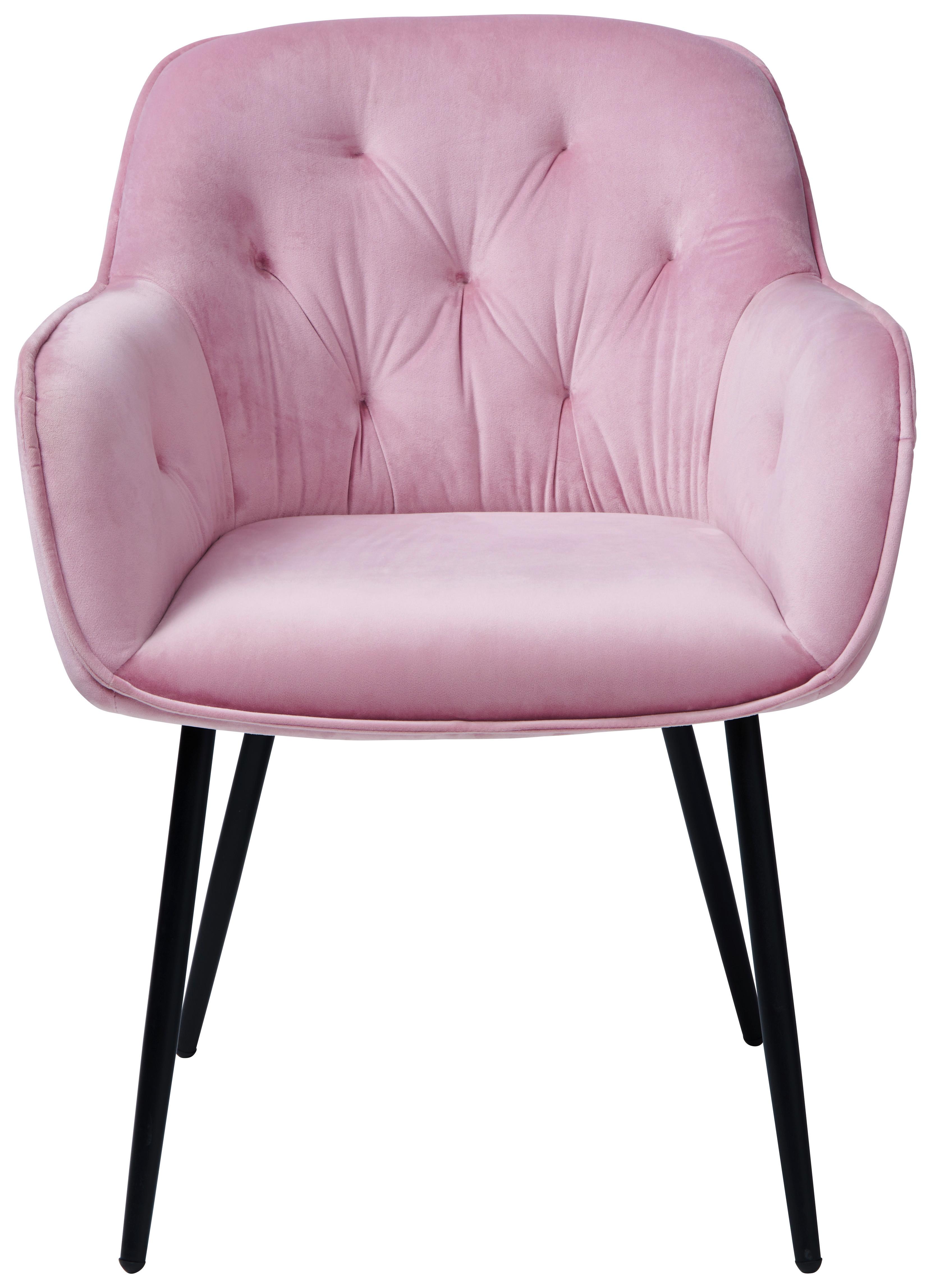 Armlehnstuhl Salerno Samtbezug Rosa Gepolstert - Schwarz/Rosa, MODERN, Textil/Metall (63/87/64cm) - MID.YOU