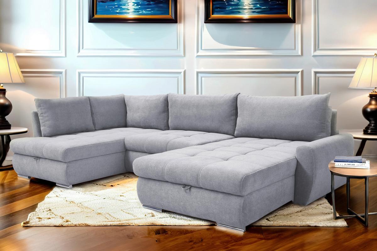 Ecksofa Canion - Chromfarben/Hellgrau, Design, Textil (173/322/174cm) - Livetastic