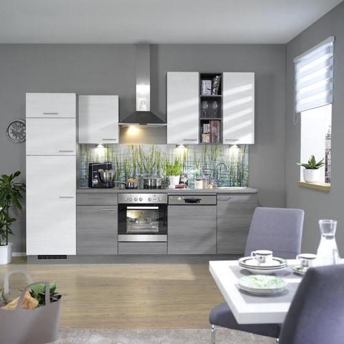 Küchenzeile Plan mit Geräten 280 cm Weiß/Grau - Weiß/Grau, Trend, Holzwerkstoff (280cm) - Express