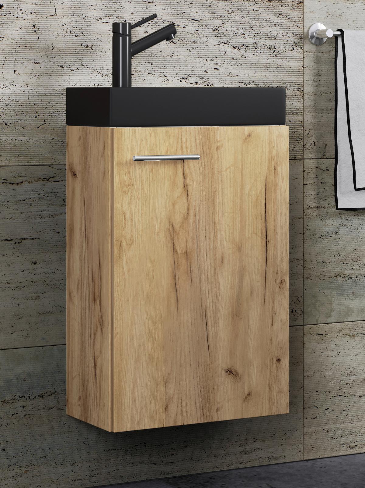 Waschtischkombi Slito Bl - Honigeiche/Schwarz, MODERN, Keramik/Holzwerkstoff (40,5cm) - MID.YOU