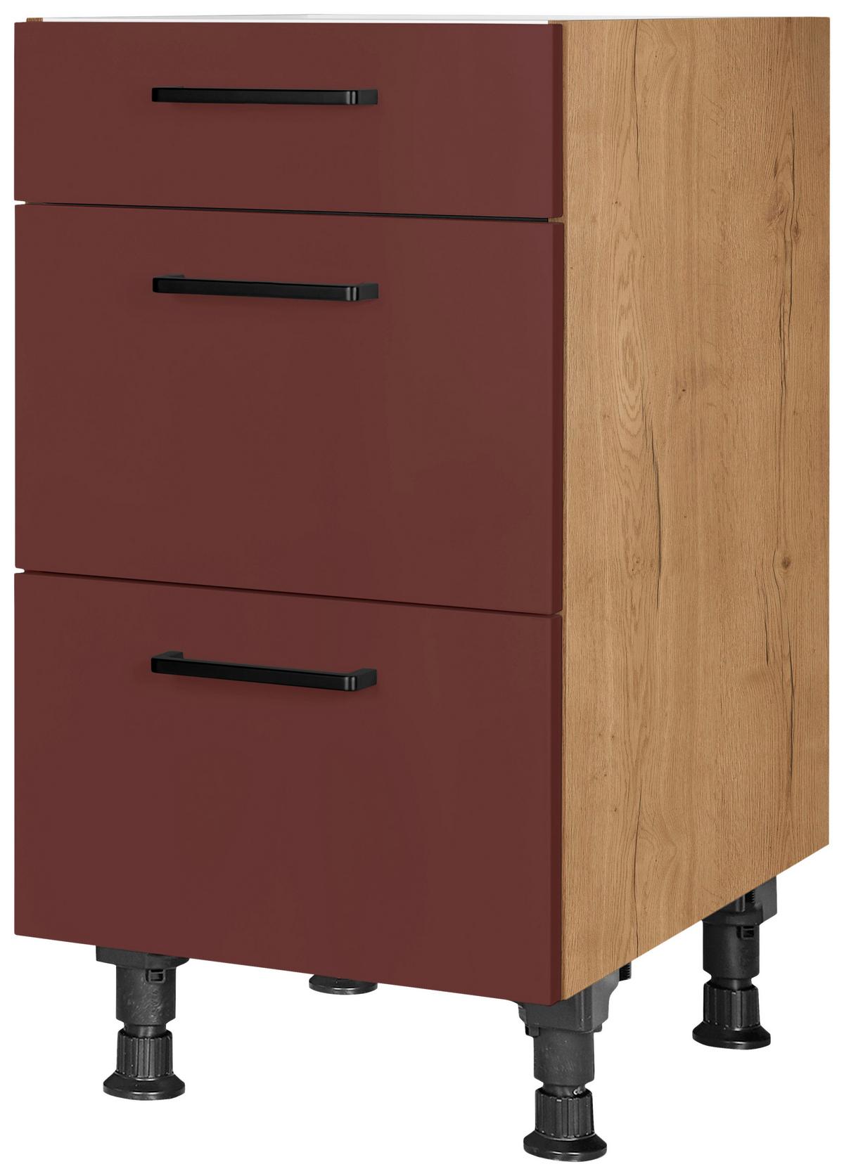 Schubkastenunterschrank Easytouch - Eichefarben/Rot, MODERN, Holzwerkstoff (45/87/56cm) - Nobilia