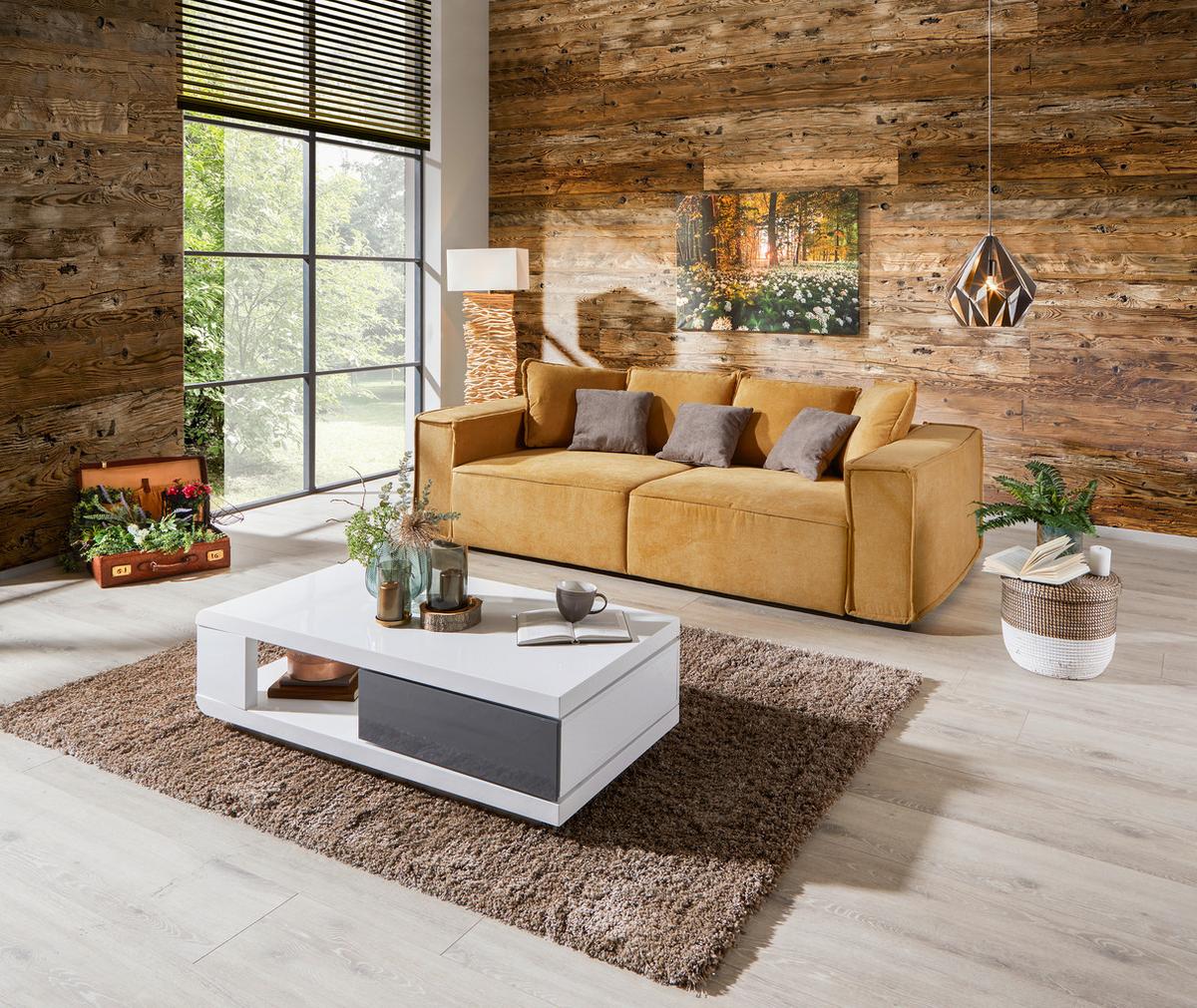 Bigsofa mit Kissen Surf, Webstoff - Taupe/Gelb, MODERN, Holz/Textil (244/62/117cm) - Luca Bessoni