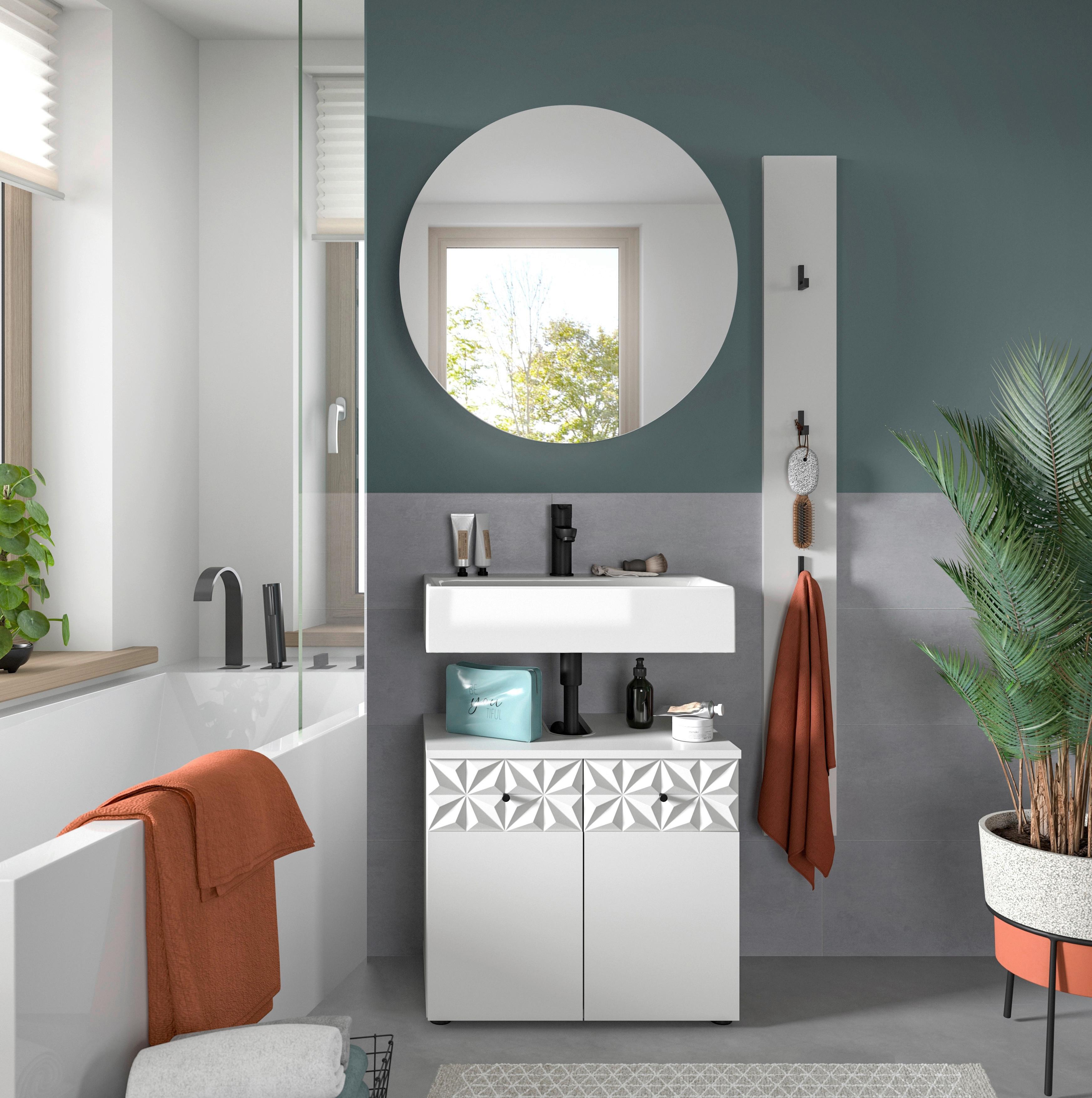 Badezimmer Prisma Weiß B: 130 cm - Schwarz/Weiß, MODERN, Glas/Holzwerkstoff (130cm) - MID.YOU