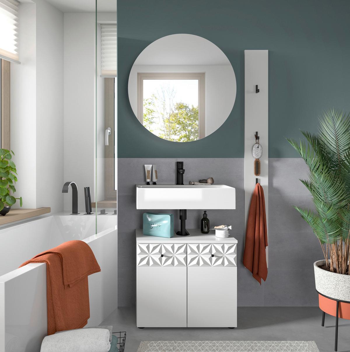 Badezimmer Prisma Weiß B: 130 cm - Schwarz/Weiß, MODERN, Glas/Holzwerkstoff (130cm) - MID.YOU