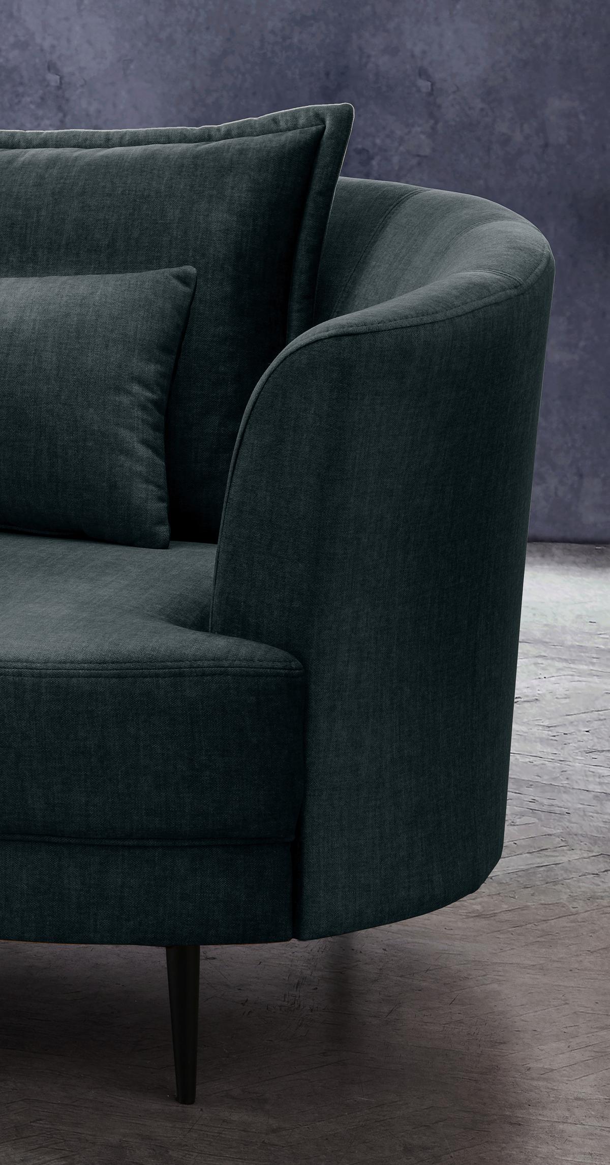 2-Sitzer-Sofa Blau Velours, Rücken Echt B: 179 cm - Blau/Schwarz, MODERN, Textil (179/85/101cm) - Livetastic