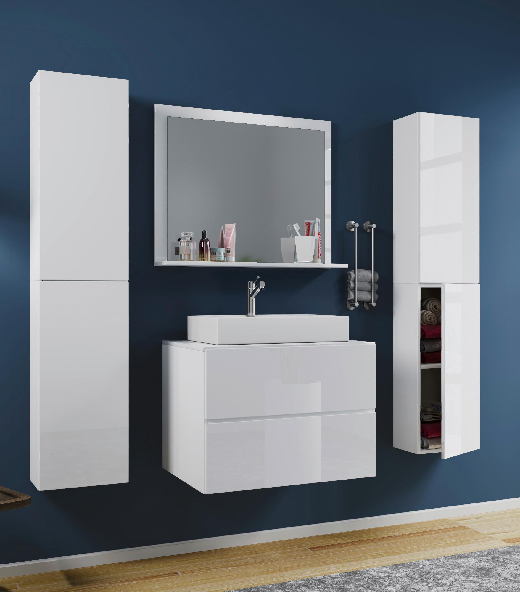 Badezimmer Lendas 5-teilig Weiß B: 147cm - Weiß, MODERN, Glas/Keramik (147cm) - MID.YOU
