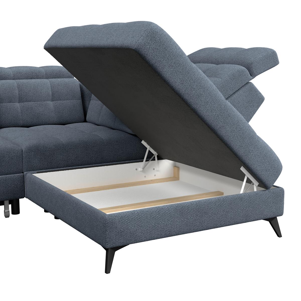 Ecksofa Barletta New Velours Blau, 289x228cm - Blau/Schwarz, ROMANTIK / LANDHAUS, Textil (289/228cm) - Luca Bessoni