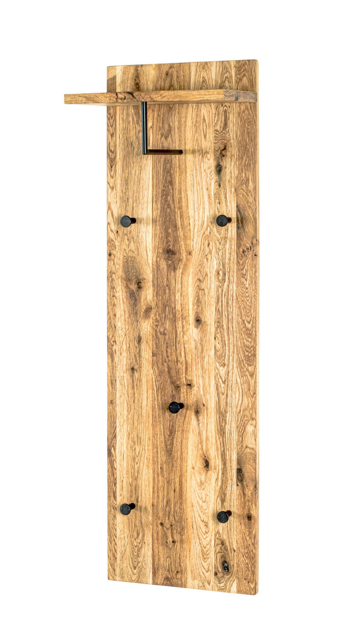 Garderobenpaneel Eiche Massiv Hutablage 5 Haken B: 30 Cm - Eichefarben/Schwarz, Basics, Holz/Metall (30/100/20cm)