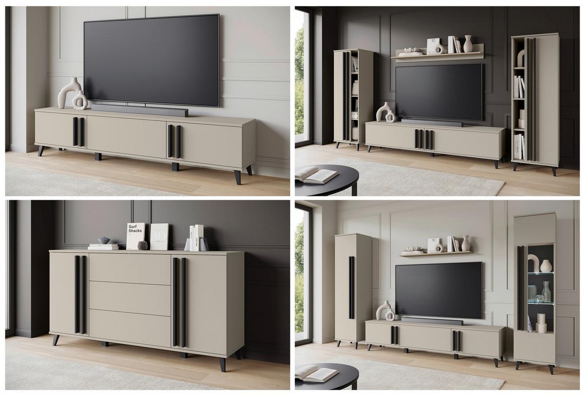Lowboard Helsinki 183 Beige/Congo B: 180 cm - Beige/Schwarz, Trend, Holzwerkstoff (180/40/33cm)