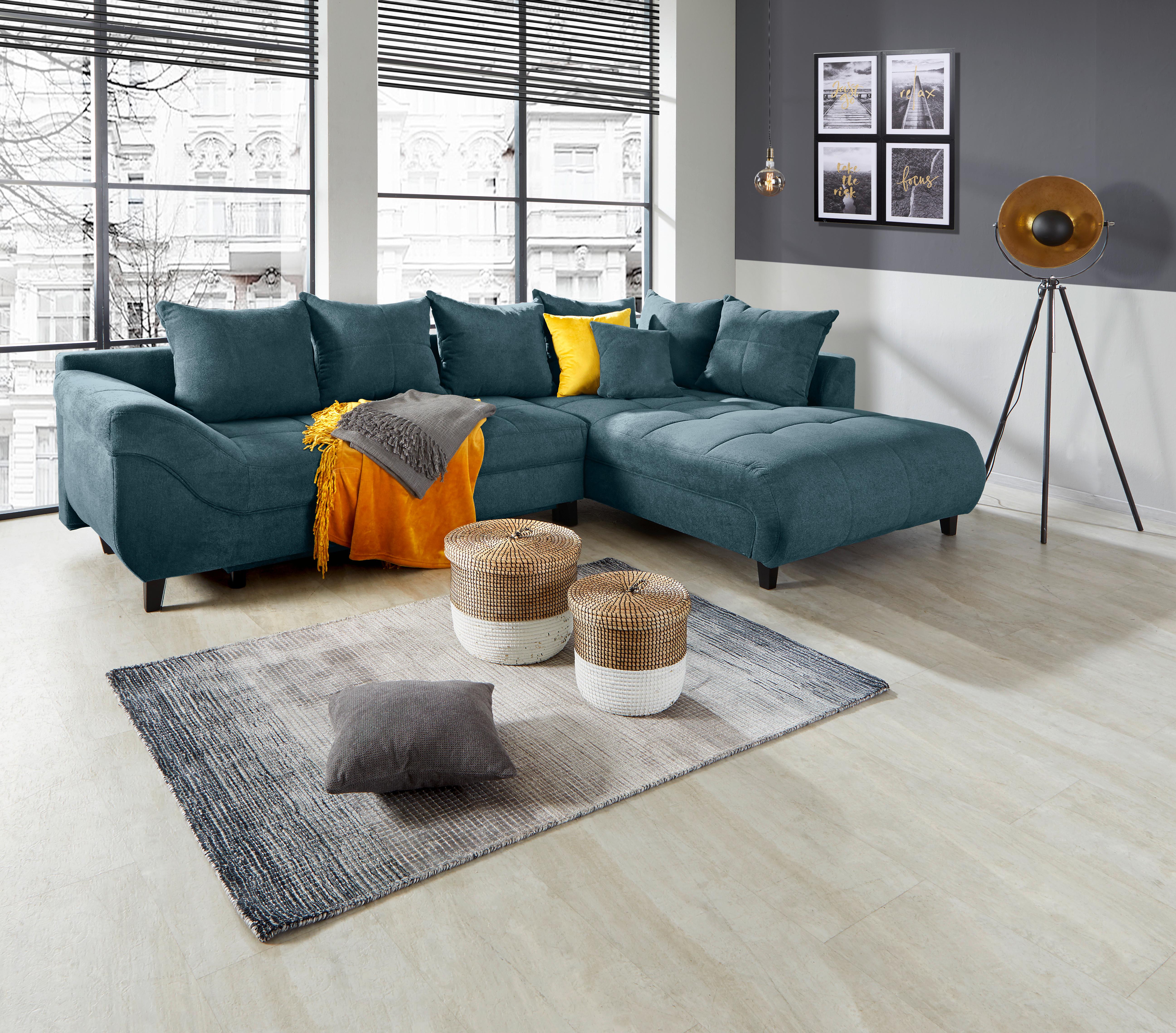 Ecksofa Mendoza - Petrol/Schwarz, Design, Textil (309/197cm) - Ondega