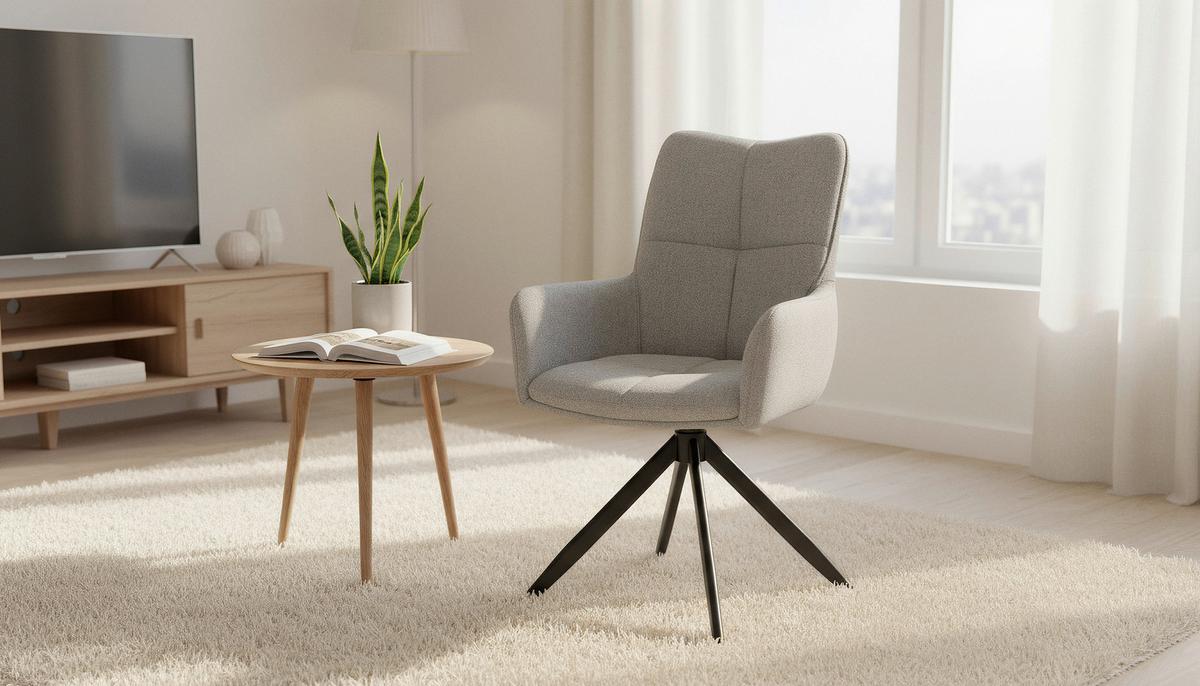 Armlehnstuhl Emily Leinenoptik Beige B: 57 cm - Beige/Schwarz, KONVENTIONELL, Textil/Metall (56/90/64cm)