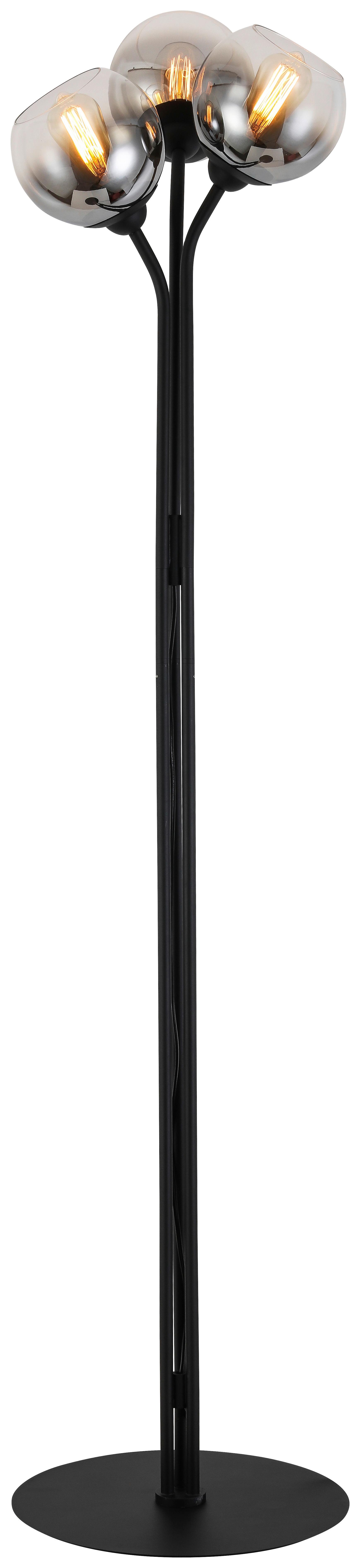 Stojacia Lampa Kian, Bez 3x E27 Max. 25w - čierna/chrómová, Moderný, kov/sklo (42/165cm) - Visiona