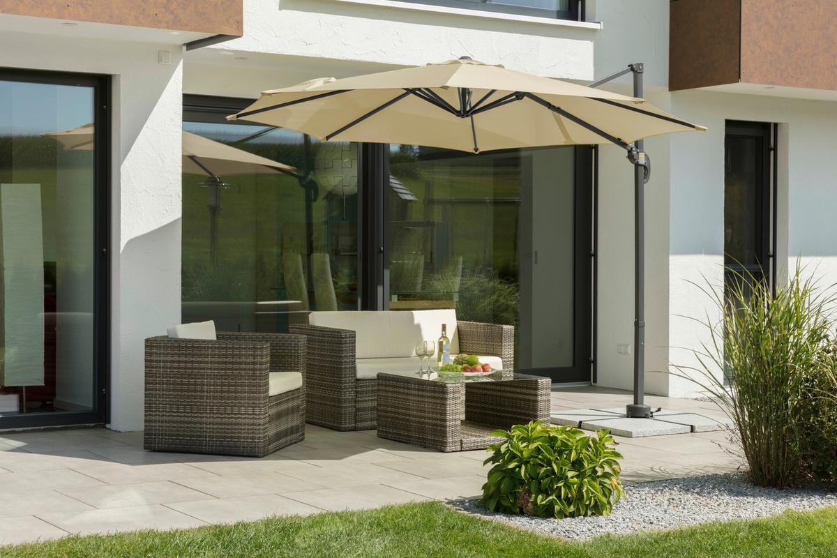 Ampelschirm Rhodos Junior BxHxT: 352x244x300 cm Naturfarben - Anthrazit/Naturfarben, Basics, Textil/Metall (352/244/300cm) - Schneider