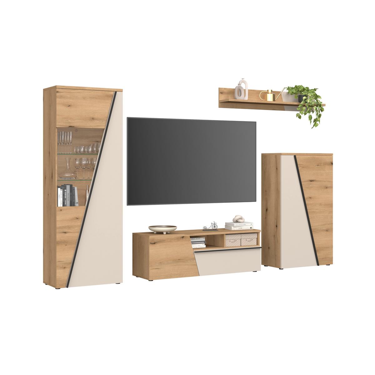 Wandboard Venedig NEW Kaschmir/Eichefarben B: 140 cm - Kaschmir/Eichefarben, MODERN, Holzwerkstoff (140/23/22cm)