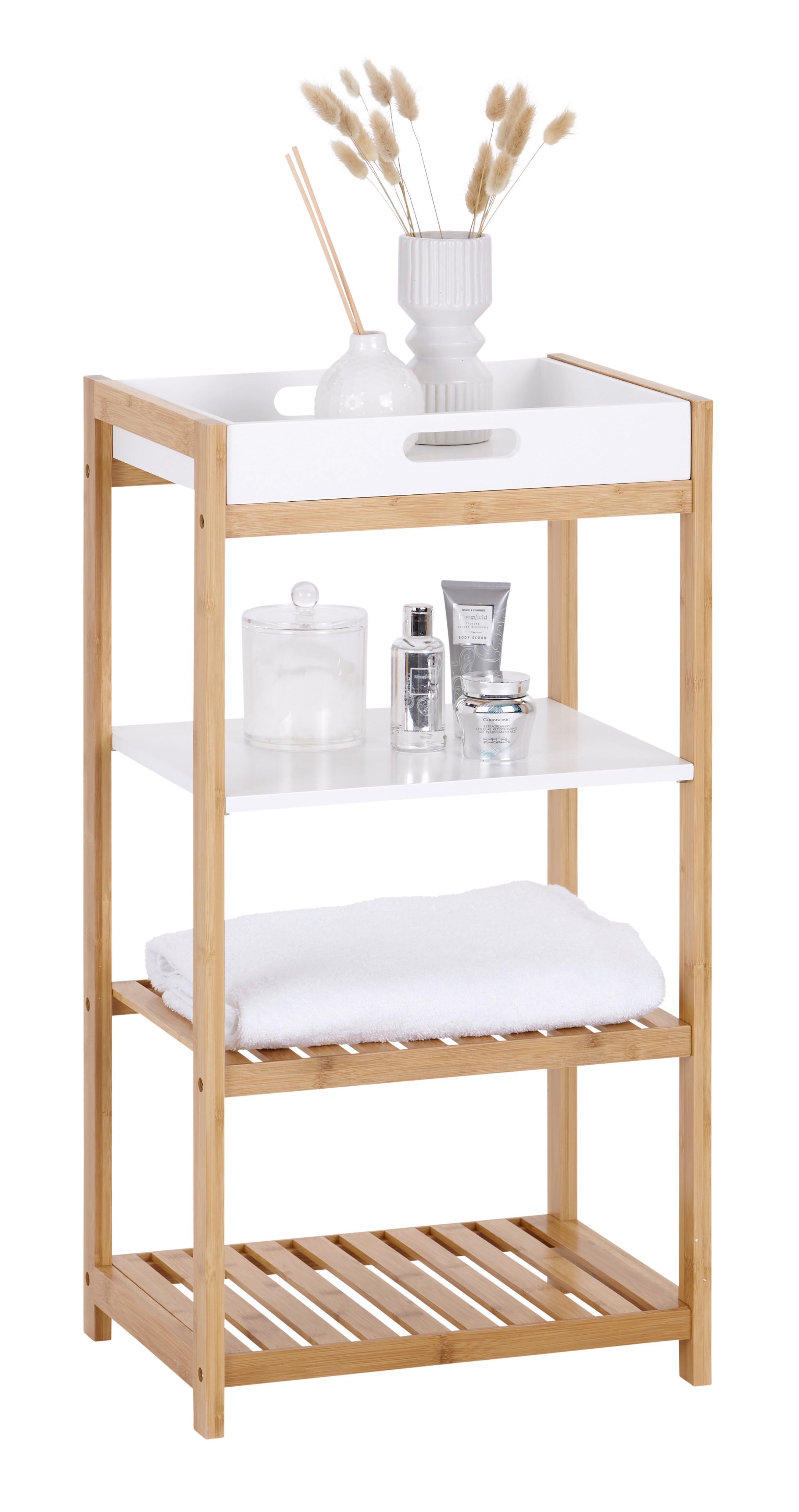 Badezimmerregal Holz/Bambus 40x76 cm Esberg - Naturfarben/Weiß, Design, Naturmaterialien/Holzwerkstoff (40/76/30cm) - MID.YOU
