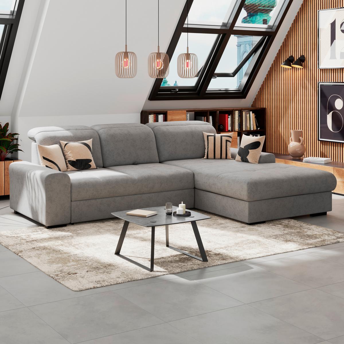 Ecksofa mit Bettfunktion Malaga New Chenille Grau - Schwarz/Grau, KONVENTIONELL, Textil (286/203cm) - Ondega