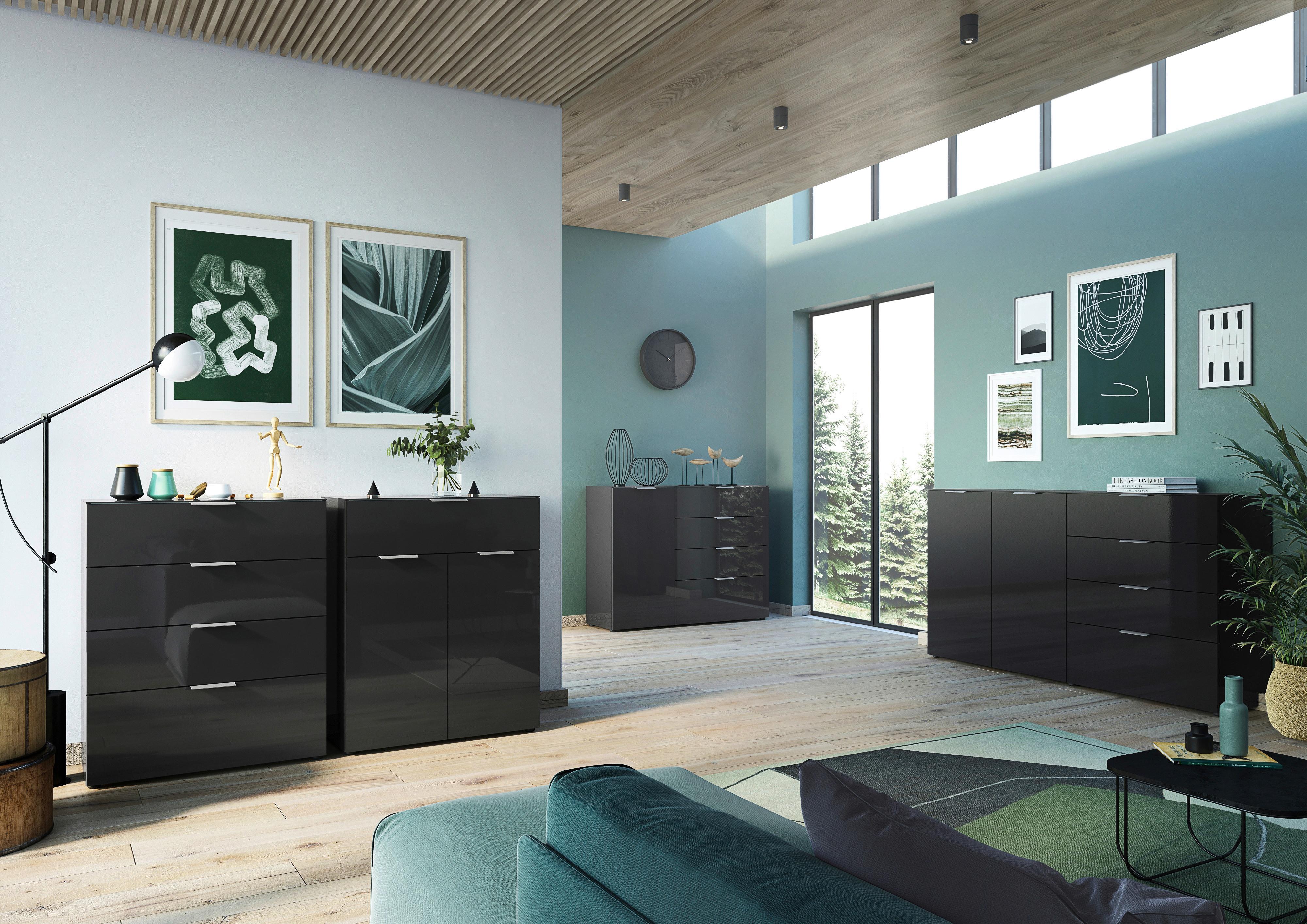 Sideboard mit Glasfronten B: 184 cm Gw-Oakland, Schwarz - Schwarz, KONVENTIONELL, Glas/Holzwerkstoff (184/102/42cm) - Germania