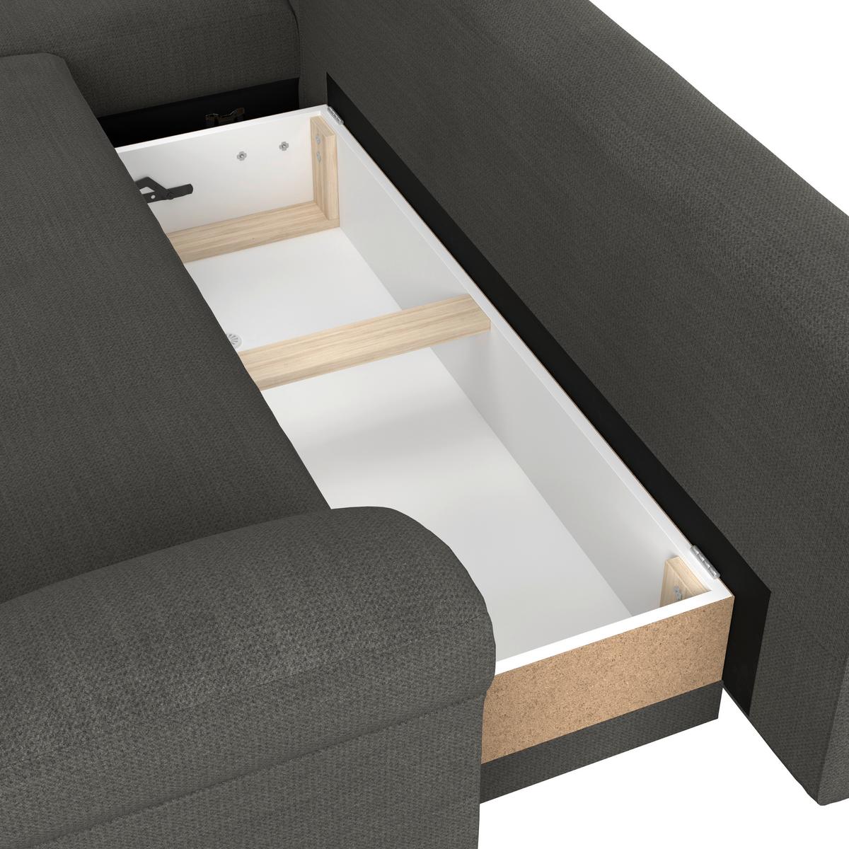 Ecksofa mit Schlaffunktion Mendoza new Chenille 197x309cm - Anthrazit/Schwarz, KONVENTIONELL, Textil (197/309cm) - Ondega