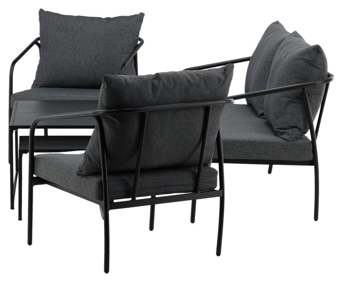 Loungegarnitur Sopot - Dunkelgrau/Schwarz, KONVENTIONELL, Textil/Metall - Gardenson