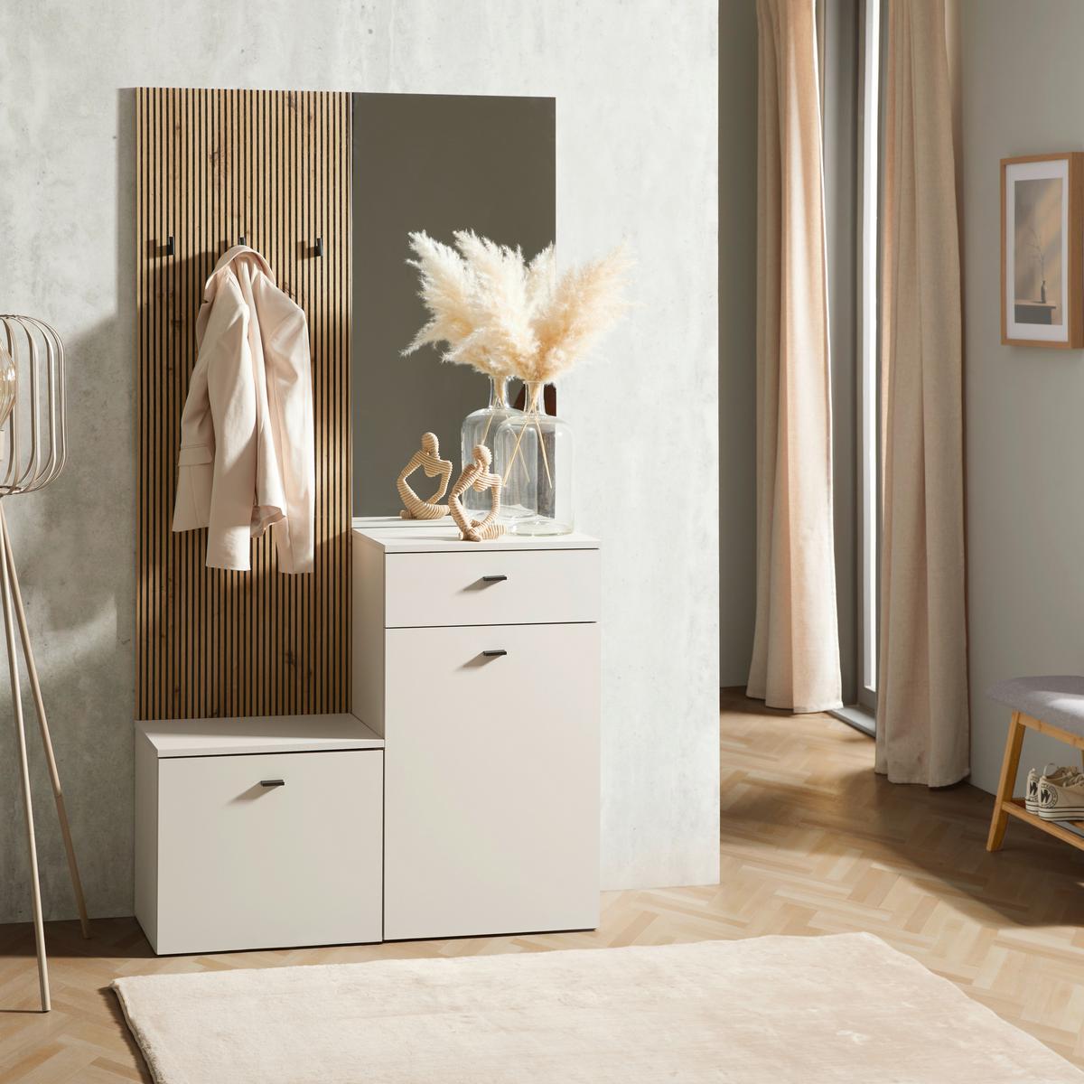 Garderobe Erika Eichefarben Kaschmir  B:100 cm - Kaschmir/Eiche Artisan, MODERN, Glas/Holzwerkstoff (100/192,1/36,6cm)