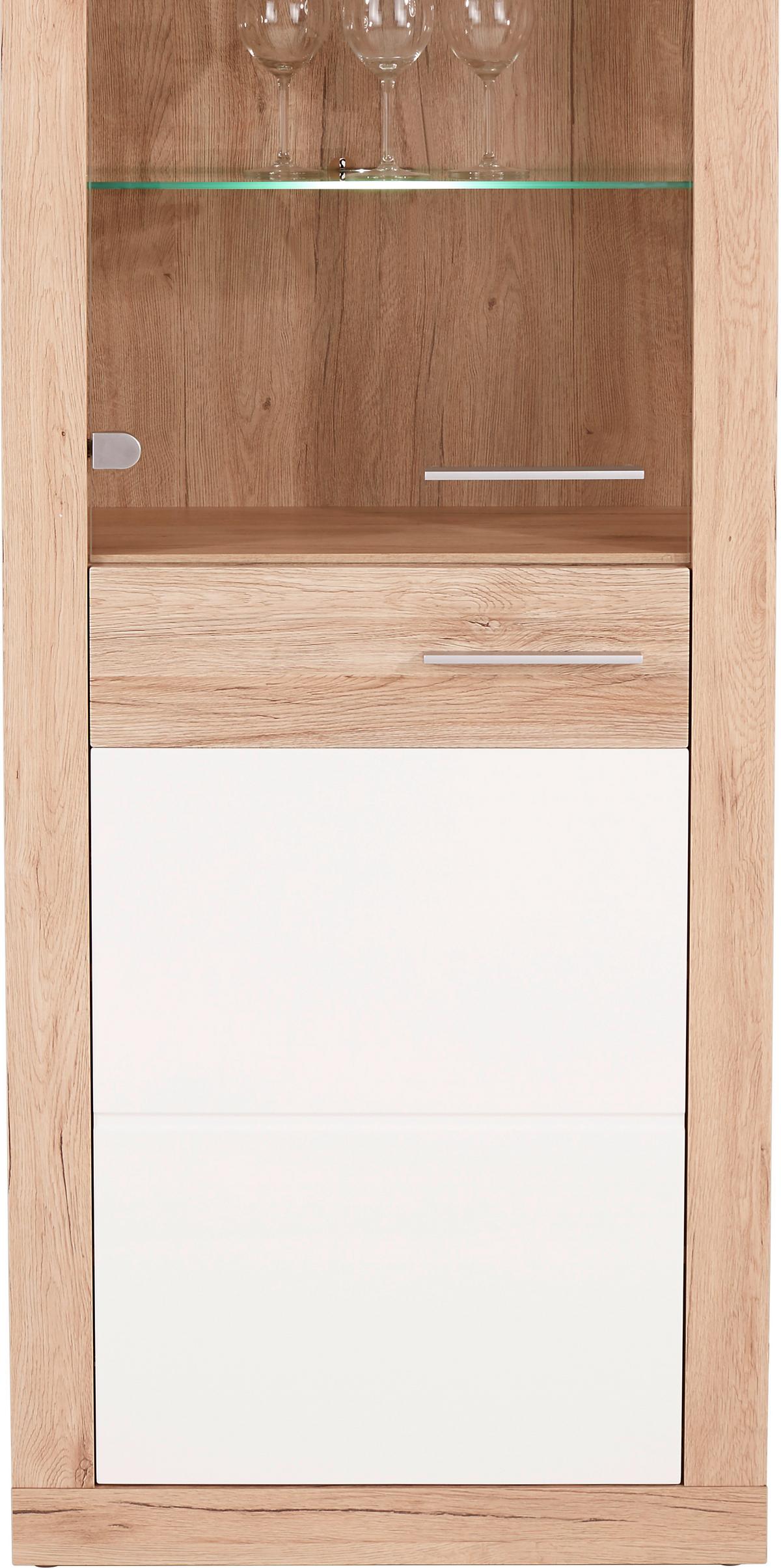 Vitrine Malta B: 63,9 cm inkl. Beleuchtung, Eiche Dekor/Weiß - Eichefarben/Schwarz, MODERN, Glas/Holzwerkstoff (63,9/196,6/34,9cm)