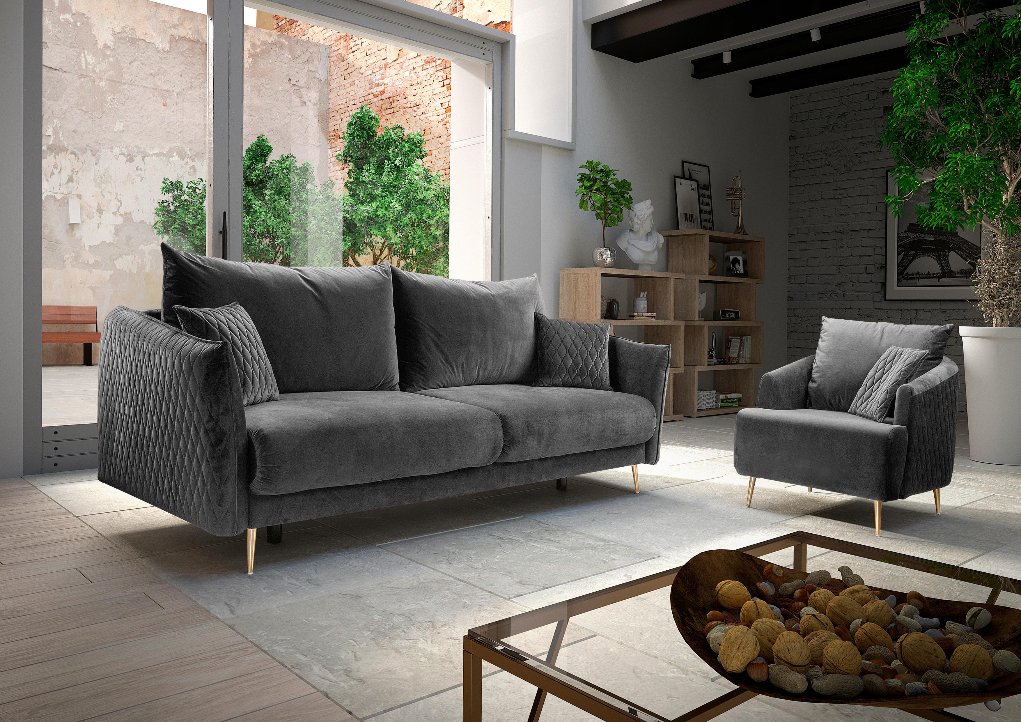 Schlafsofa Empoli - Goldfarben/Grau, Basics, Textil (235/96/104cm) - MID.YOU