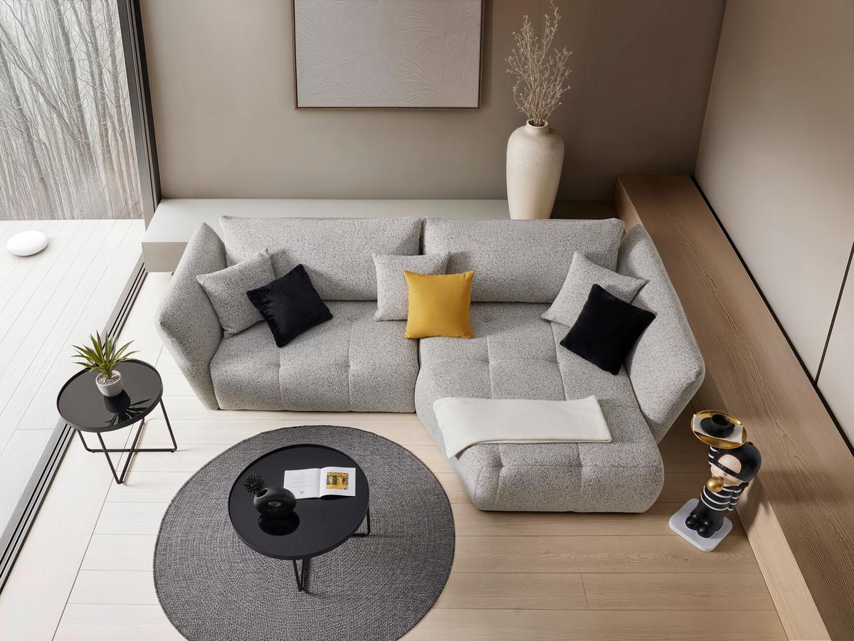 Sedacia súprava BONNY, pravá, béžová / čierna, 5x vankúš - čierna/béžová, Modern, textil (300/193cm) - Premium Living
