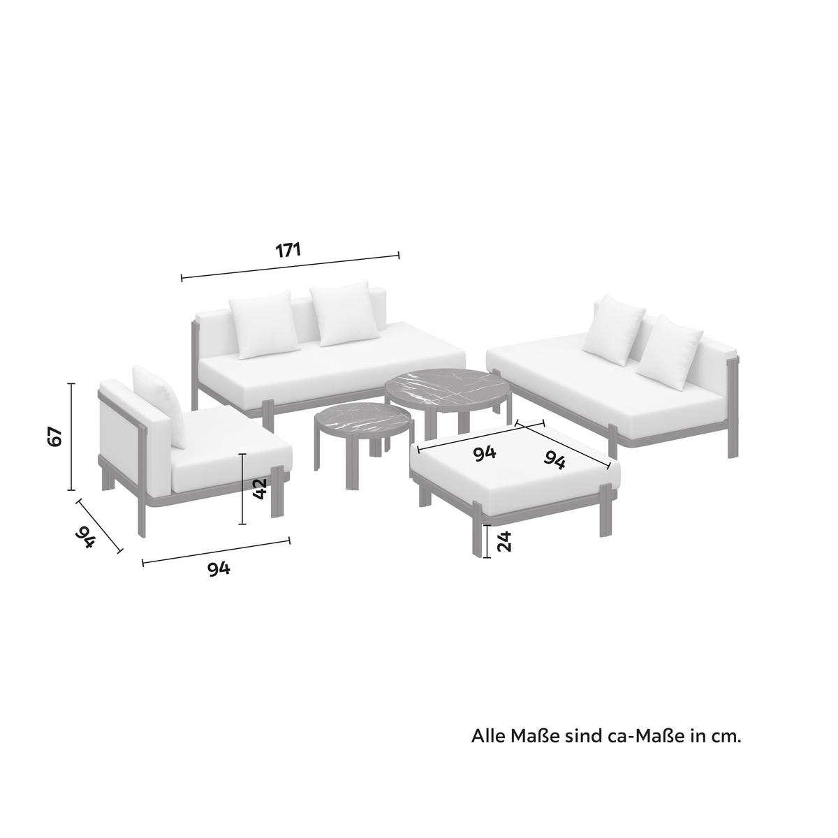 TERASOVÁ SEDACÍ SOUPRAVA CHERRY - černá/světle šedá, Moderní, kov/textil (265/73,5/265cm) - Bessagi Garden