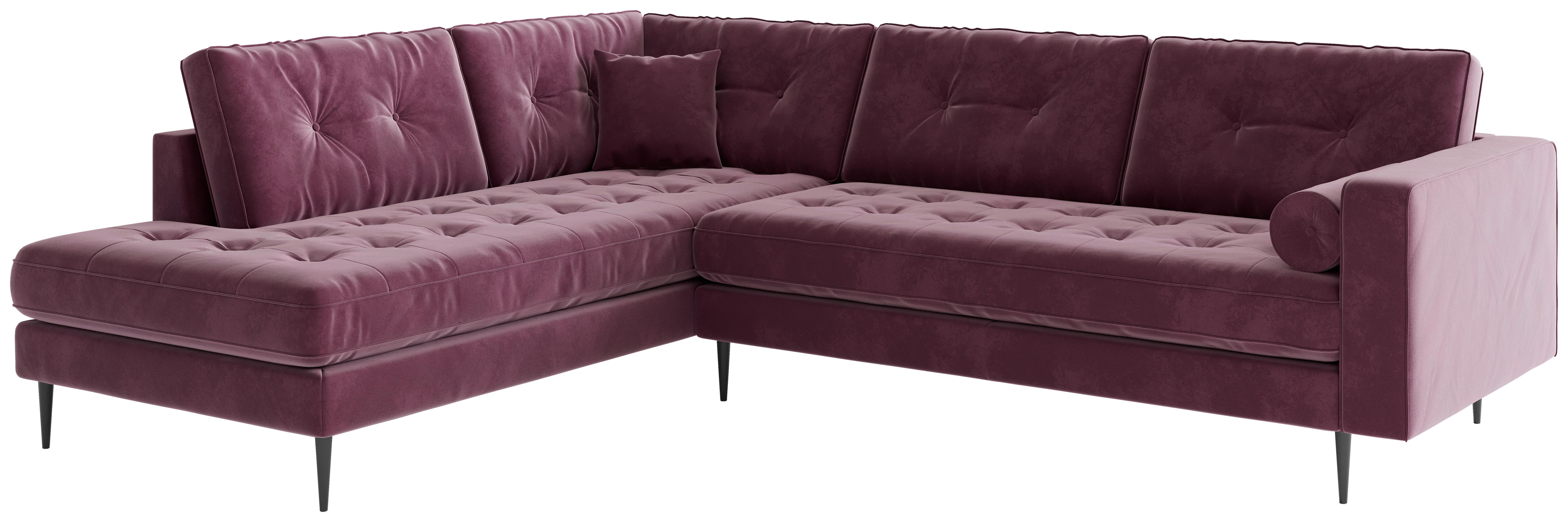 Ecksofa Scott - Edelstahlfarben/Weinrot, Design, Textil (259/205cm) - Livetastic