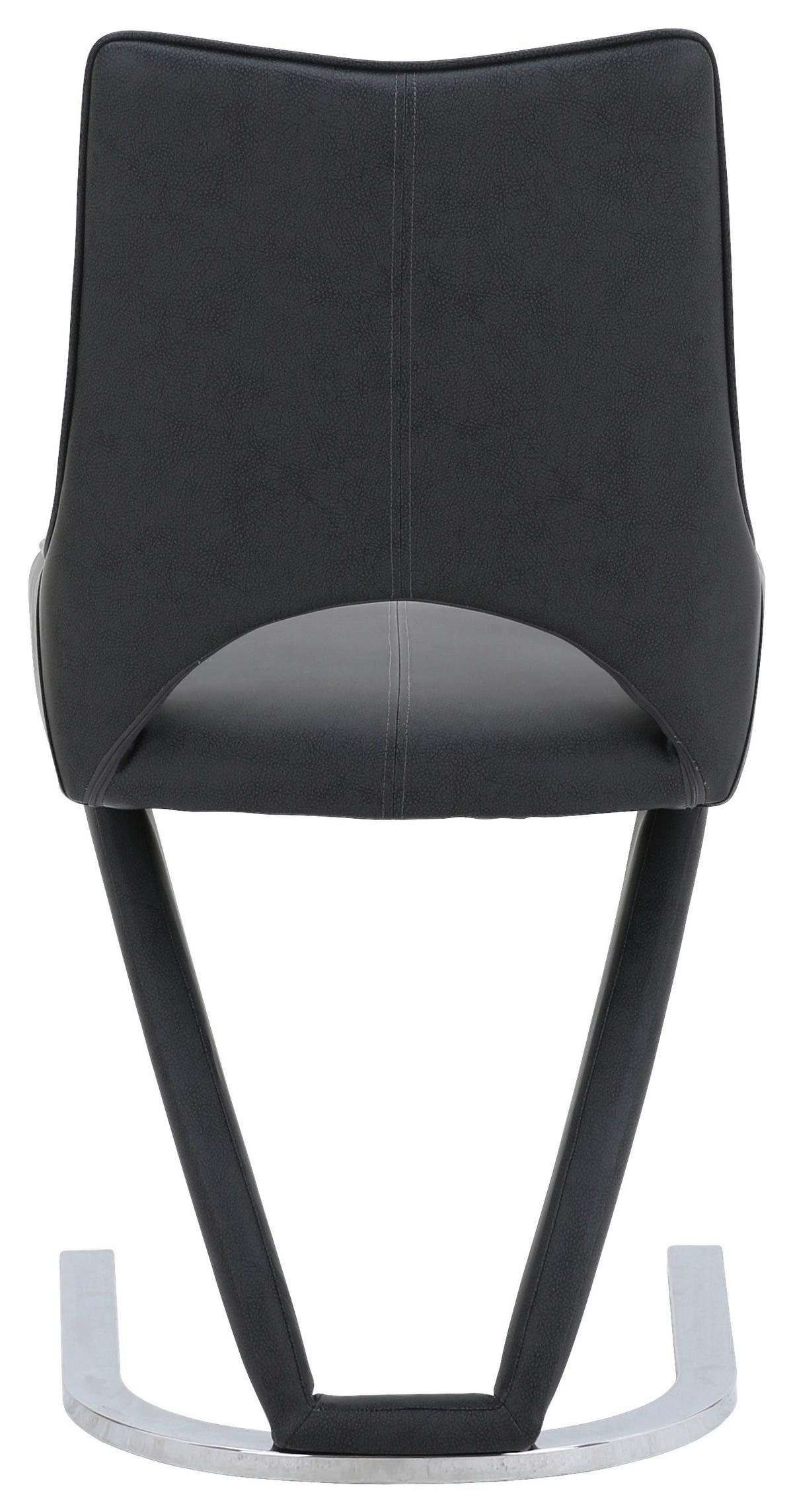 Stuhl Sebastiano Lederlook Schwarz, B: 49 cm - Chromfarben/Schwarz, Design, Textil/Metall (49/90/58cm)