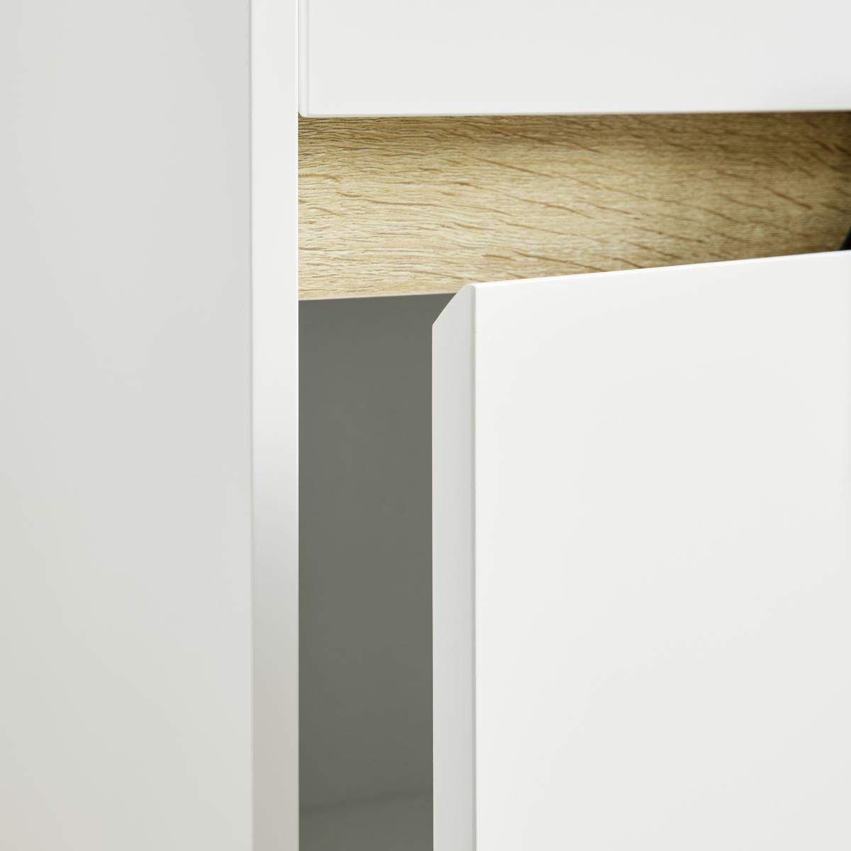 Nízka skrinka MASSIMO biela/borovica - biela/strieborná, Modern, plast (33/85/30cm) - Bessagi Home