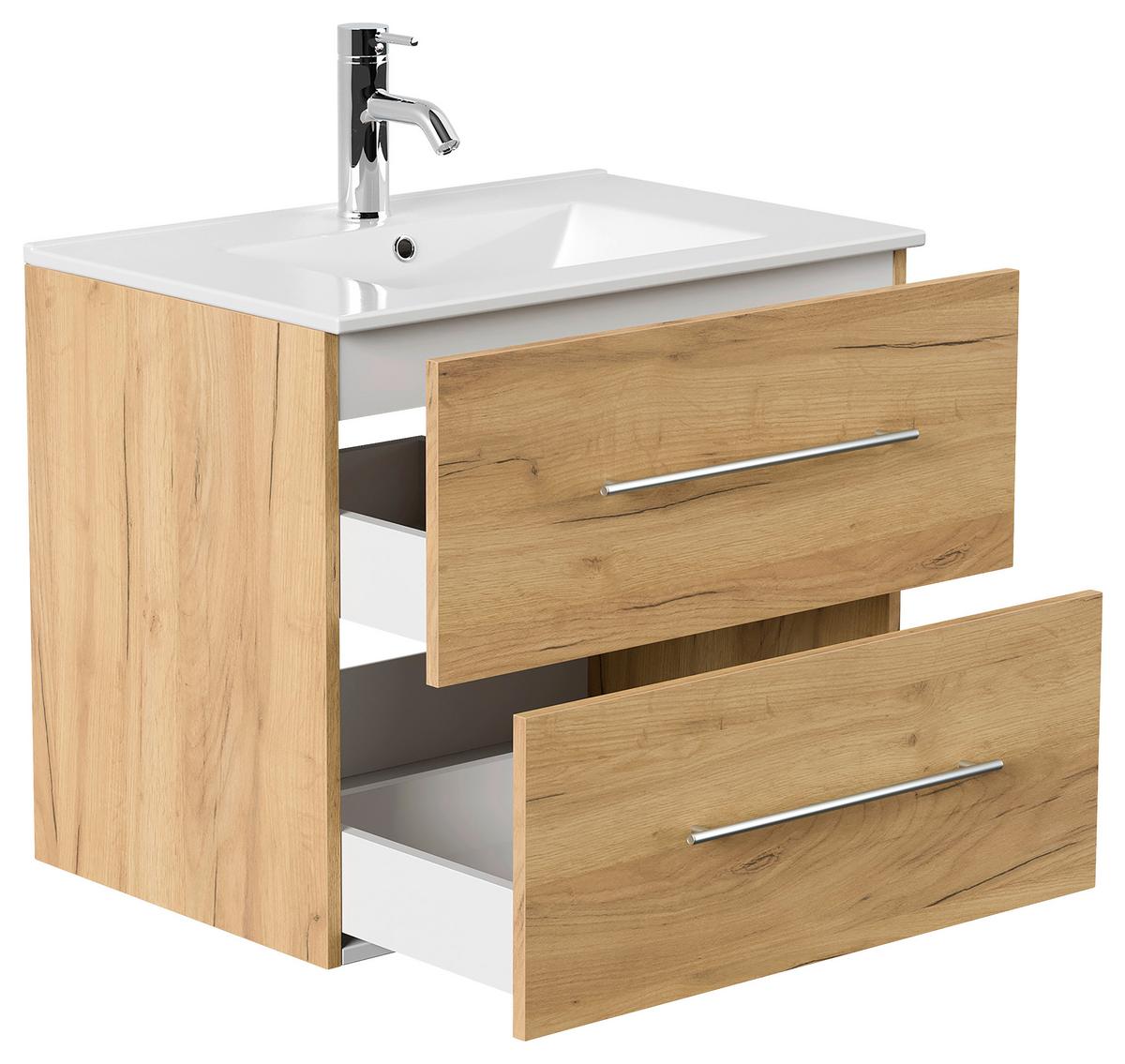 WASCHTISCHKOMBI Homeline, Eichefarben B: 71 cm - Eichefarben/Weiß, Basics, Keramik/Holzwerkstoff (71cm) - MID.YOU
