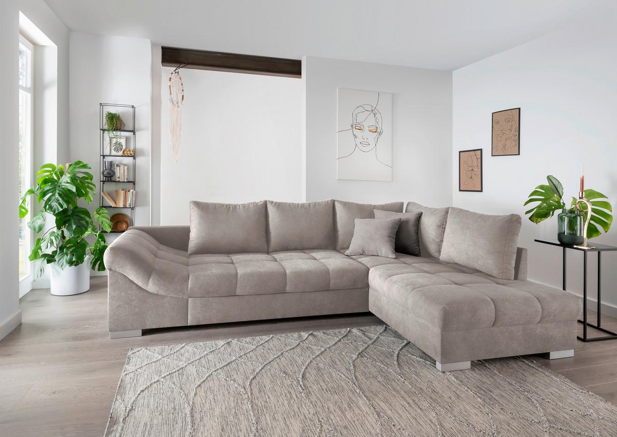 Eckschlafsofa Alvito Taupe S: 298/202 Cm - Taupe/Silberfarben, Design, Textil (298/202cm) - MID.YOU