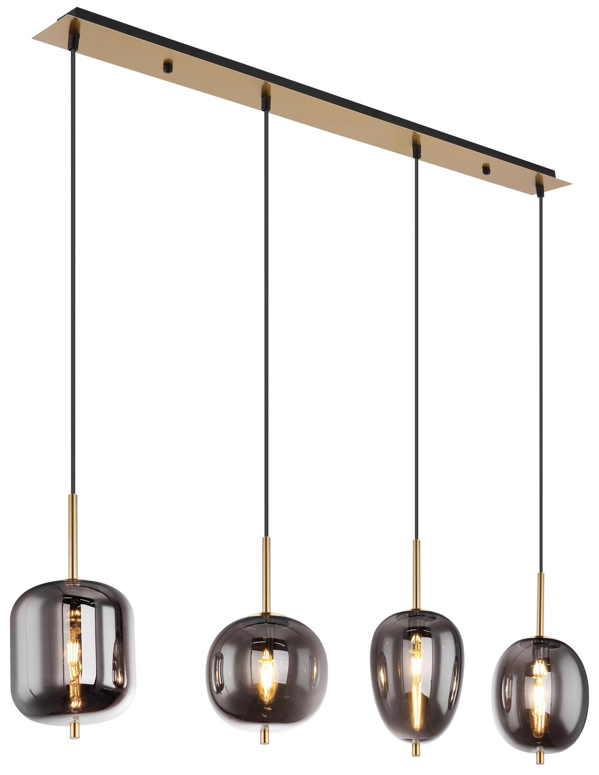 Hängeleuchte Blacky H: 120 Cm 4-Flammig, Mit Rauchglas - Messingfarben, Design, Glas/Metall (110/18,5/120cm) - Globo