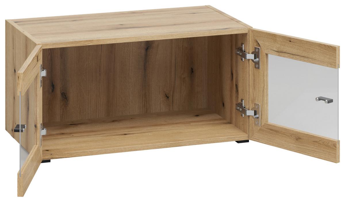 Vitrine 2 Türen, B: 64 cm Sixty-Four, Eichefarben - Eichefarben/Schwarz, Trend, Glas/Holzwerkstoff (64/32/35cm)